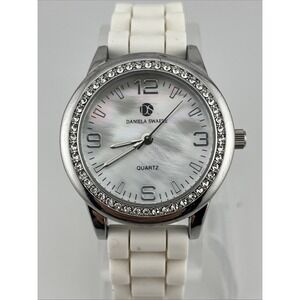 Daniela Swaebe Watch Women Crystal Bezel MOP Dial‎ Silicone Band- New Battery